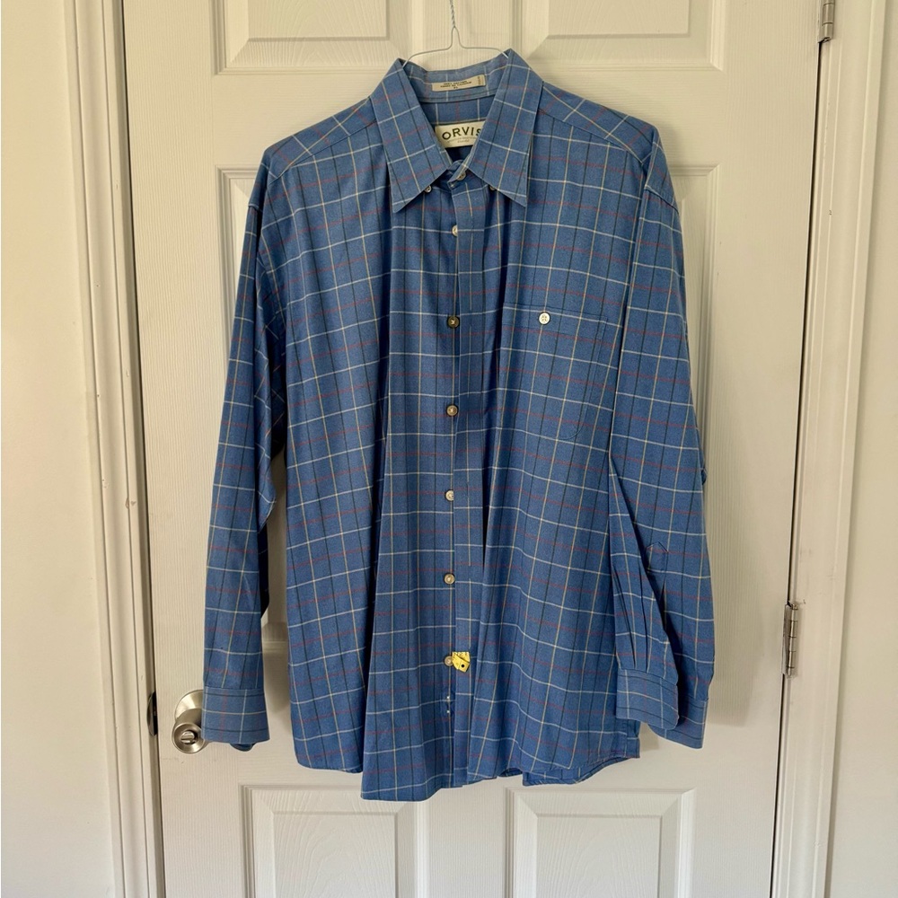 Orvis Light Blue Plaid Cotton Shirt